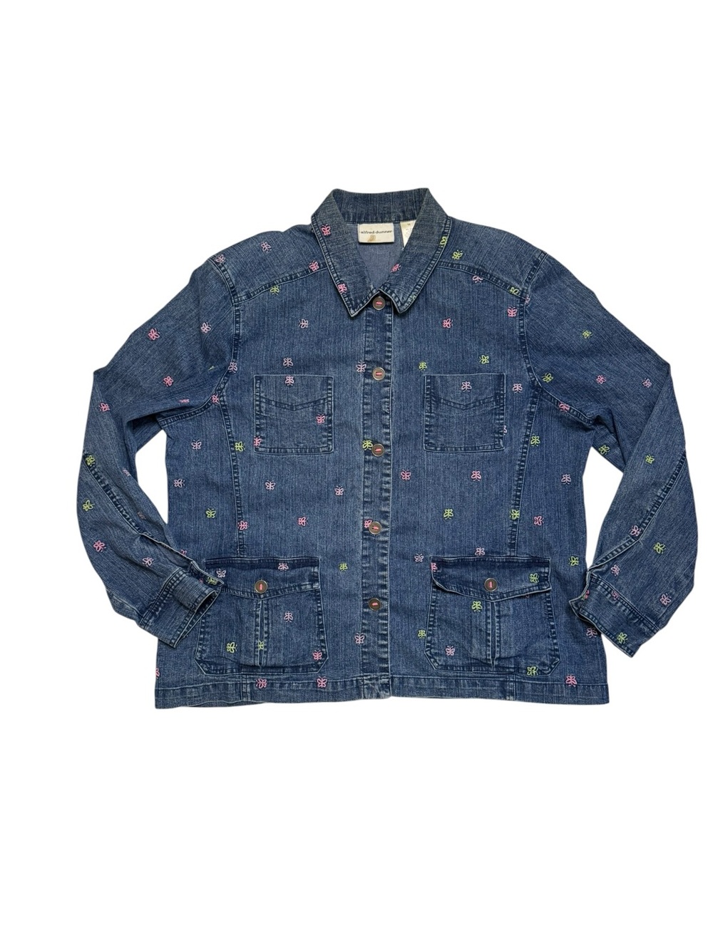 Vintage Denim Butterfly Embellished Button Front Jacket Shirt Sz 14 Dolly Parton